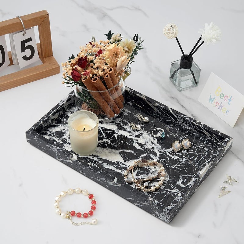 MULWR Marble Bathroom Tray,Pure Natural Vanity Tray,Marble Tray for Kitchen Counter Non-Ceramic/Non-Resin,Stone Trays 12 x 8 inch - Image 2